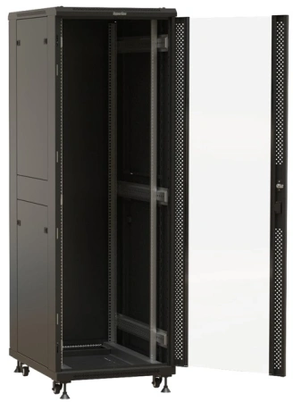 Шкаф коммутационный Hyperline (TTBR-3266-AS-RAL9004) напольный 32U 600x600мм пер.дв.стекл задн.дв.спл.стал.лист 2 бок.пан. 800кг черный 510мм 81.5кг 1610мм IP20 сталь