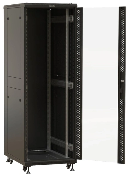 Шкаф коммутационный Hyperline (TTBR-3266-AS-RAL9004) напольный 32U 600x600мм пер.дв.стекл задн.дв.спл.стал.лист 2 бок.пан. 800кг черный 510мм 81.5кг 1610мм IP20 сталь