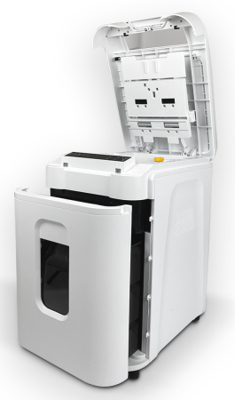 Шредер Heleos АП37-5 белый/белый с автоподачей (секр.P-5) фрагменты 220лист. 37лтр. скрепки скобы пл.карты