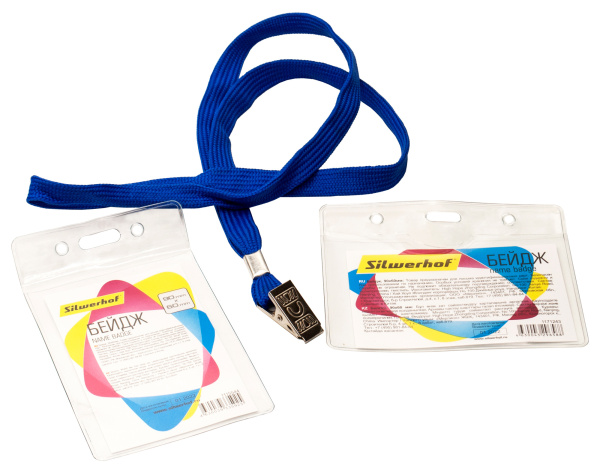 Бейдж Silwerhof 380011-00 90х60мм горизонтальный шнур:темно-синий полипропилен