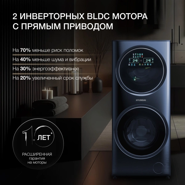 Стиральная машина Hyundai WMD9425 кл.:A+++ фронт. макс.:15кг (с сушкой) темно-серебристый