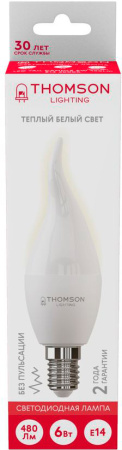 Лампа светодиодная Thomson TH-B2025 6Вт цок.:E14 свеча 220B 3000K св.свеч.бел.теп. Tail Candle (упак.:1шт)