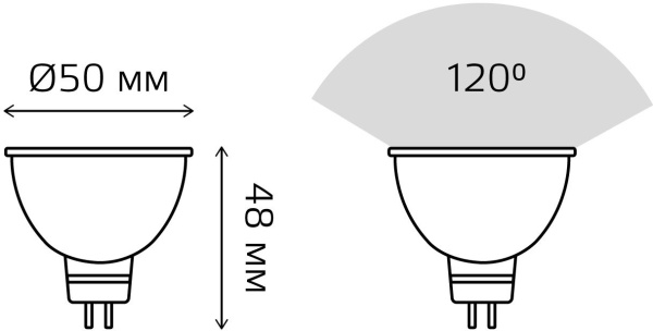 Лампа светодиодная Gauss 5.5Вт цок.:GU5.3 рефлек. 220B 3000K св.свеч.бел.теп. MR16 (упак.:1шт) (13516)
