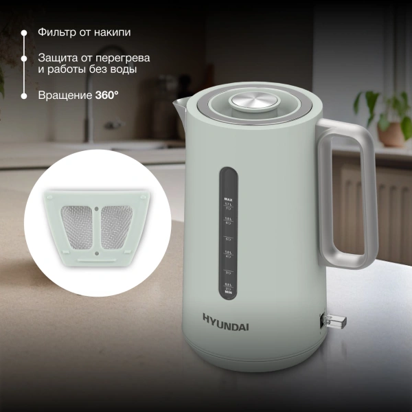 Чайник Hyundai HYK-S9999 1.7л. 2200Вт светло-зеленый/серебристый (металл)