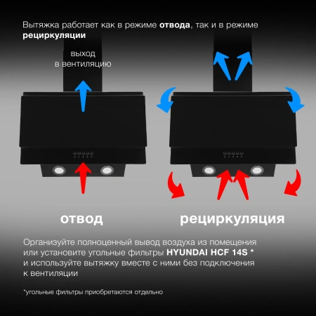 Вытяжка каминная Hyundai HGH 6830 BG черный управление: кнопочное (1 мотор)