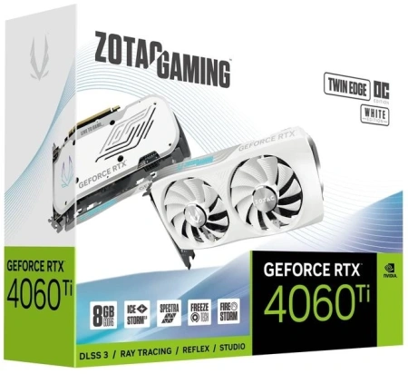 Видеокарта Zotac PCI-E 4.0 RTX 4060 Ti TWIN EDGE OC WHITE ED NVIDIA GeForce RTX 4060TI 8Gb 128bit GDDR6 2565/18000 HDMIx1 DPx3 HDCP Ret