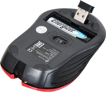 Мышь Оклик 545MW черный/красный оптическая (1600dpi) беспроводная USB для ноутбука (4but)