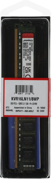 Память DDR3L 8Gb 1600MHz Kingston KVR16LN11/8WP VALUERAM RTL PC3-12800 CL11 DIMM 240-pin 1.35В dual rank Ret