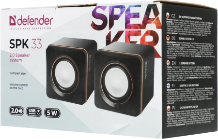Колонки Defender SPK 33 2.0 черный/оранжевый 5Вт портативные