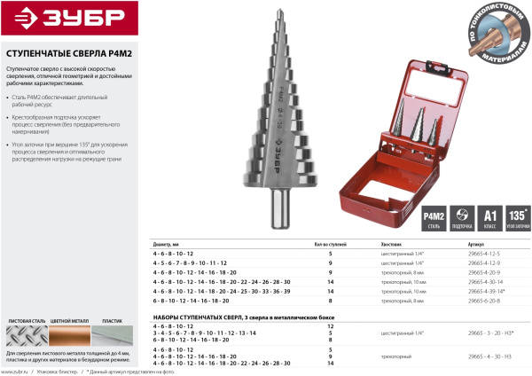 Набор сверл Зубр 29665-3-20-H3 по металлу (3пред.) для шуруповертов/дрелей