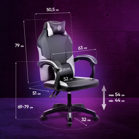 Кресло игровое Оклик Spirit черный/серый ПВХ/полиуретан с подголов. крестов. пластик черный