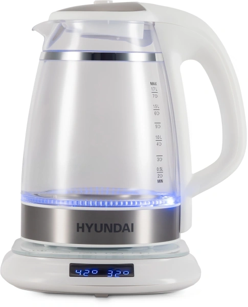 Чайник Hyundai HYK-G5507 1.7л. 2200Вт белый/серебристый (стекло)