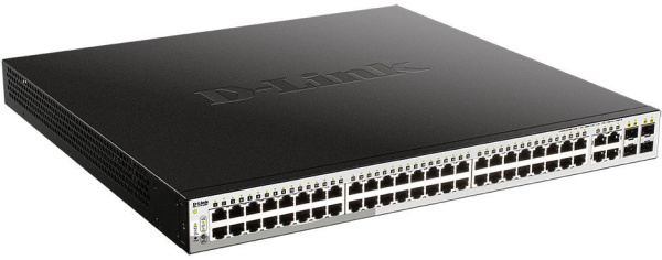 Коммутатор D-Link DGS-1210-52MP/F (L2) 48x1Гбит/с 4xКомбо(1000BASE-T/SFP) 4SFP 48PoE 370W настраиваемый