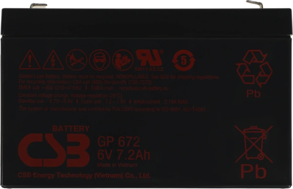 Батарея для ИБП CSB GP672 6В 7Ач