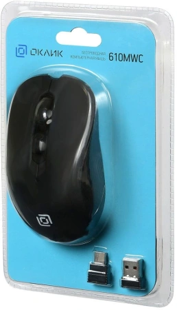 Мышь Оклик 610MWC черный оптическая (1600dpi) беспроводная USB/USB-C для ноутбука (6but)