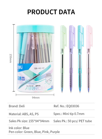 Ручка шариков. Deli Arrow EQ03036-1 прозрачный/ассорти d=0.7мм син. черн. (1шт) ассорти