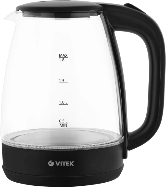 Чайник электрический Vitek VT-7004 1.8л. 1850Вт прозрачный/черный корпус: стекло/пластик