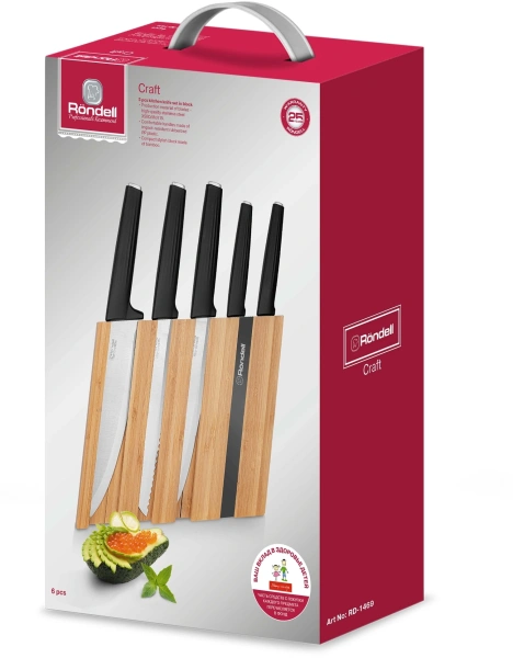 Набор ножей кухон. Rondell RD-1469 компл.:6предм. с подставкой черный подар.коробка