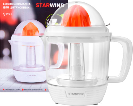 Соковыжималка цитрусовая Starwind SJ 1241 30Вт рез.сок.:1200мл. белый/прозрачный