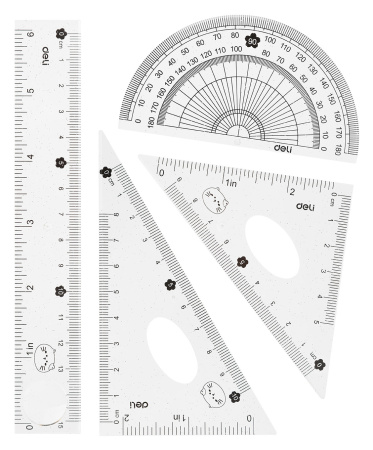 Набор линеек Deli MiYou EH657 пластик дл.15см ассорти компл.:лин.15см./треуг.2шт./трансп. пластиковый пакет с европодв.