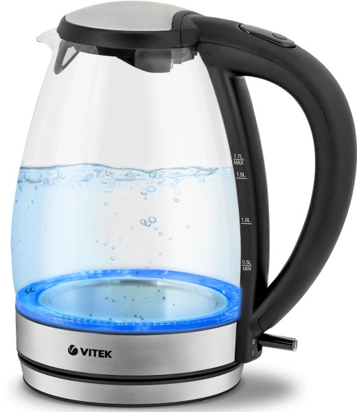 Чайник электрический Vitek VT-7046 1.7л. 2200Вт прозрачный/черный корпус: пластик/стекло
