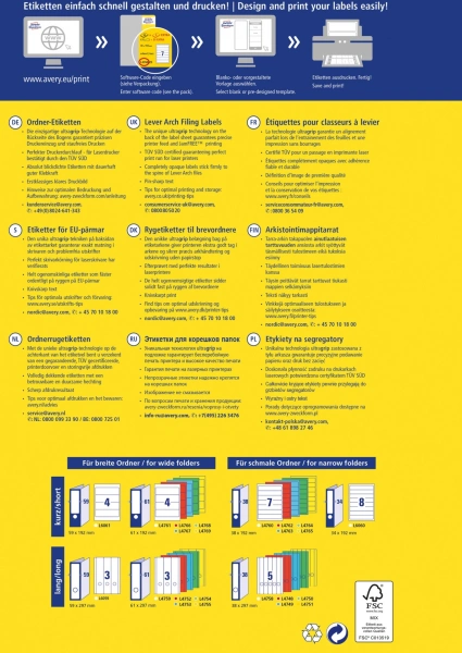 Этикетки Avery Zweckform L4761-25 A4 61x192мм 4шт на листе/80г/м2/25л./белый самоклей. универсальная