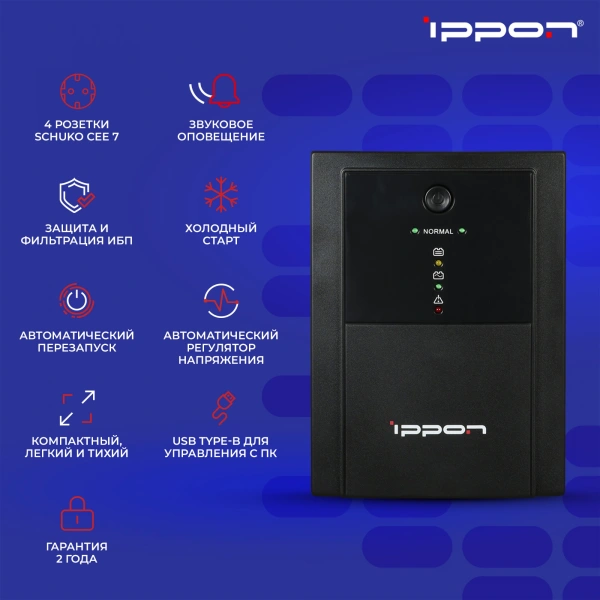 Источник бесперебойного питания Ippon Back Basic 2200 Euro 1320Вт 2200ВА черный