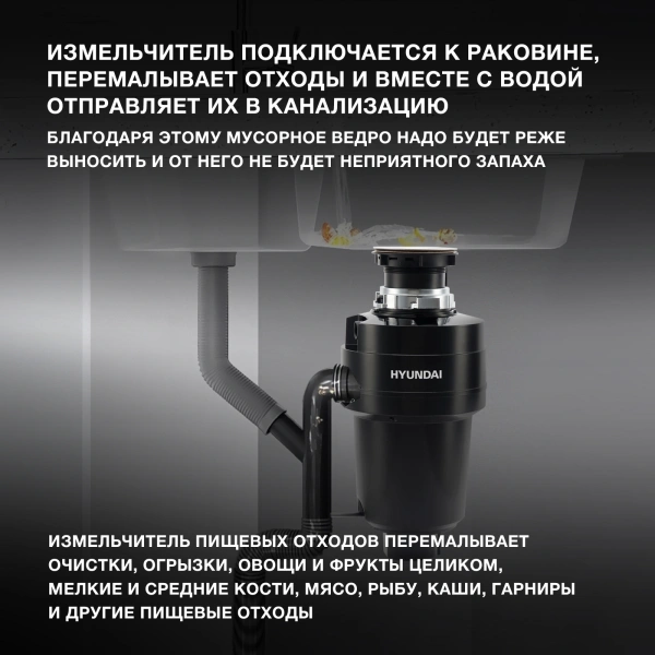 Измельчитель Hyundai HFWD 12560 560Вт черный/черный