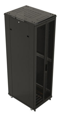 Шкаф серверный Hyperline (TTB-4781-DD-RAL9004) напольный 47U 800x1000мм пер.дв.перфор. задн.дв.перфор. 2 бок.пан. направл.под закл.гайки 800кг черный 910мм 2277мм IP20 сталь