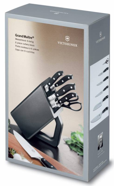 Набор ножей кухон. Victorinox Grand Maitre Cutlery Block (7.7243.6) компл.:6шт с подставкой черный подар.коробка