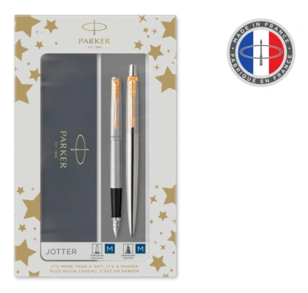 Набор ручек Parker Jotter Core FK691 (CW2093257) Stainless Steel GT сталь нержавеющая подар.кор. ручка перьевая, ручка шариковая сменный стержень 1стерж. стреловидный пиш. наконечник кругл.