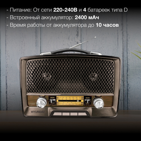 Радиоприемник настольный Hyundai H-PSR156 коричневый USB SD/microSD