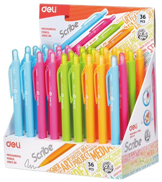 Карандаш мех. Deli Scribe EU60200 0.5мм трехгран. пластик ассорти