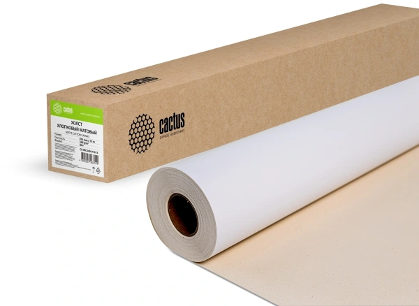 Холст Cactus CS-MC340-91415 914мм-15м/340г/м2/белый хлопок для струйной печати втулка:50.8мм (2")