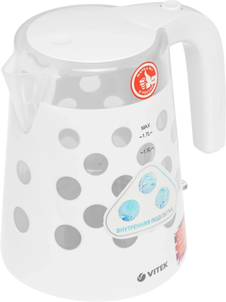 Чайник электрический Vitek VT-7048 1.7л. 2200Вт белый корпус: пластик