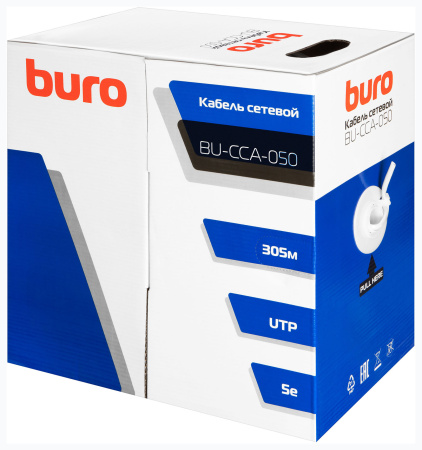 Кабель сетевой Buro UTP 4 пары cat5E solid 0.50мм CCA 305м серый