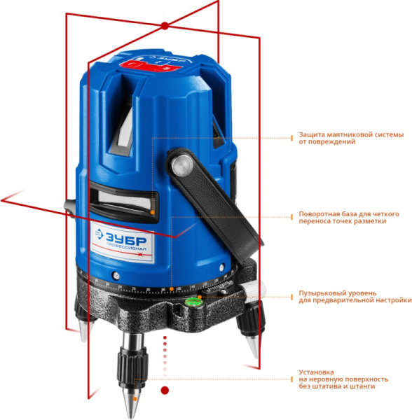 Нивелир лазерн. Зубр Крест-55 2кл.лаз. 660нм цв.луч. красный (34904)