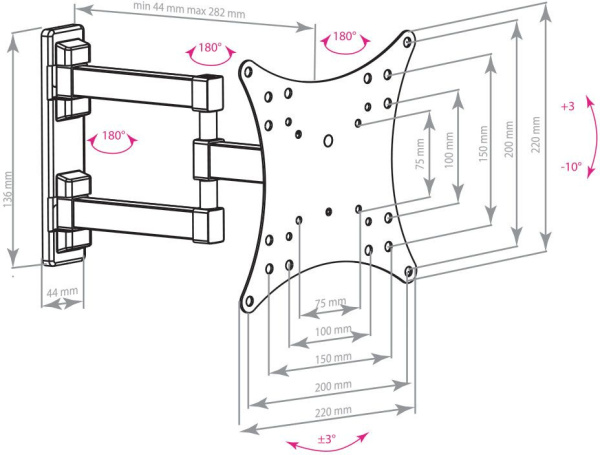 Кронштейн для телевизора Arm Media MARS-4 черный 20"-43" макс.20кг настенный поворот и наклон