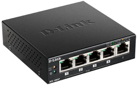 Коммутатор D-Link DES-1005P/B1A 5x100Мбит/с 4PoE 60W неуправляемый