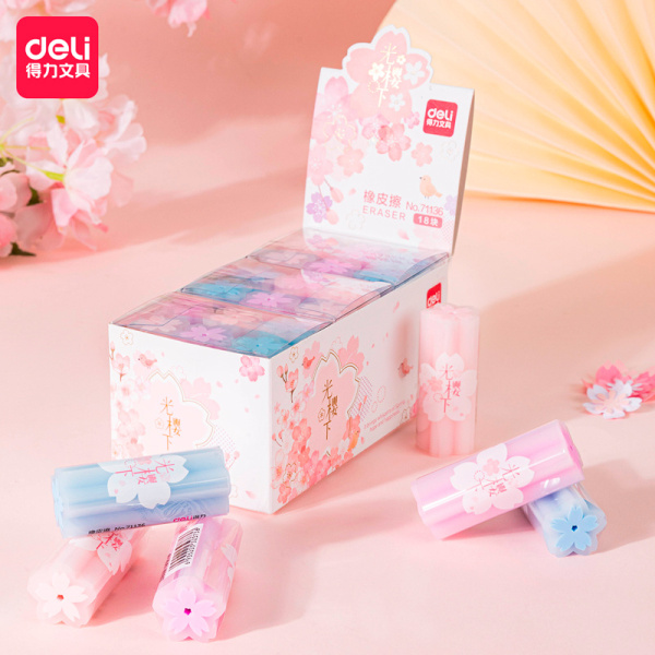 Ластик Deli 71136 22х22х55мм ПВХ ассорти