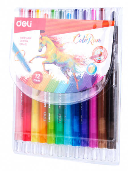 Восковые мелки Deli EC20403 Colorun с поворотным механизмом 12цв. блист.европод.