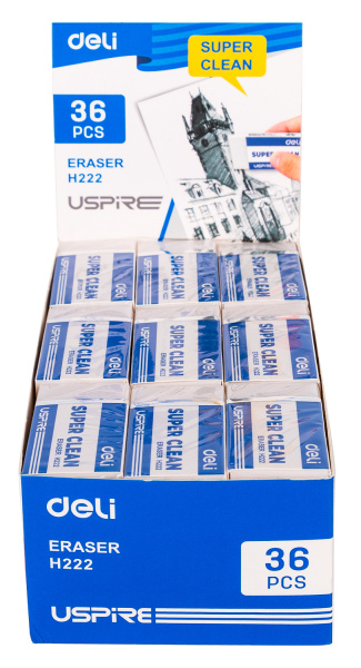 Ластик Deli EH222 Uspire прямоугольный 45х22.5х10.5мм белый индивидуальная картонная упаковка