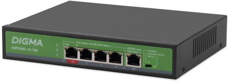 Коммутатор Digma DSP204G-1G-T80 5x1Гбит/с 4PoE 4PoE+ 1PoE++ 80W неуправляемый
