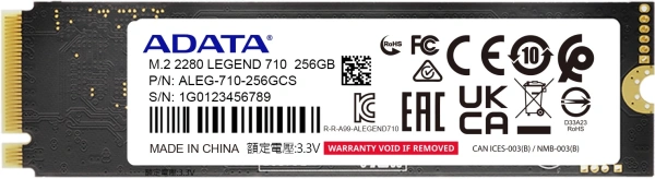Накопитель SSD A-Data PCIe 3.0 x4 256GB ALEG-710-256GCS Legend 710 M.2 2280