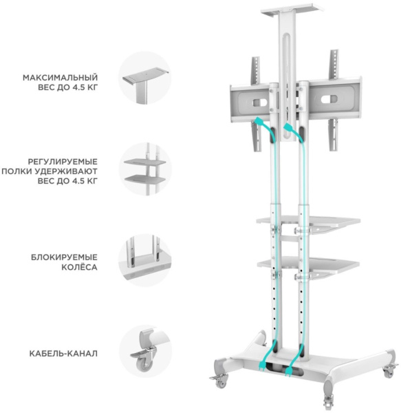Подставка для телевизора Onkron TS1881 белый 50"-86" макс.90.9кг напольный мобильный