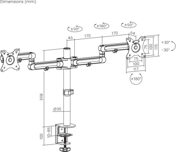 Кронштейн для мониторов Ultramounts UM737 черный 17"-32" макс.8кг крепление к столешнице поворот и н