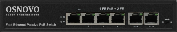 Коммутатор Osnovo SW-20600/A(80W) 6x100Mb 4PoE+ 80W неуправляемый