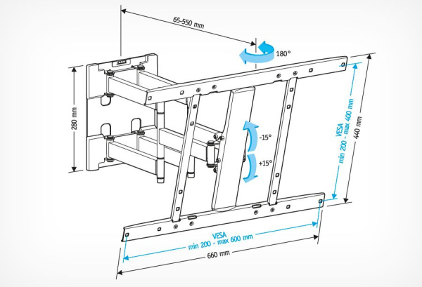 Кронштейн для телевизора Holder LCD-SU6602-B черный 26"-60" макс.45кг настенный поворот