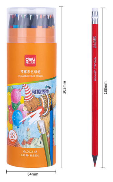 Карандаш цв. Deli 7073-48 пластик 48цв. туба пл. ластик