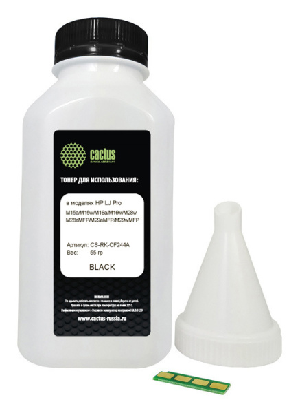 Тонер Cactus CS-RK-CF244A черный флакон 55гр. (в компл.:чип) для принтера HP LJ Pro M15/M28